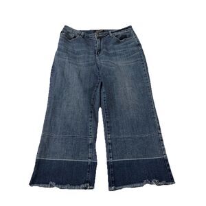 Judy Blue Jeans Womens 14W Blue Wide Leg High-Rise Stretch Crop Fray Raw Hem